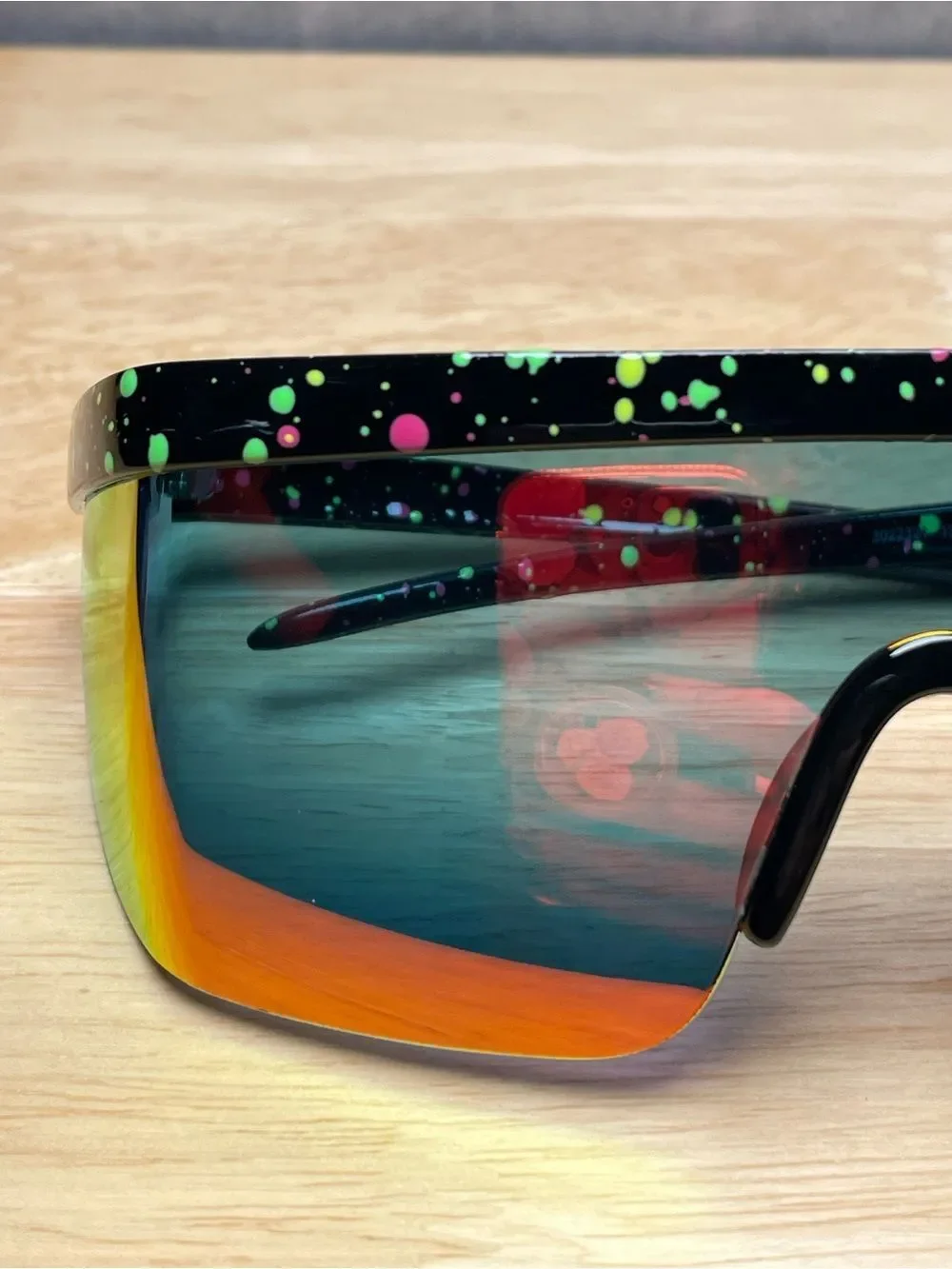 Tipsy Elves Neon Retro Splatter Print Performance Sunglasses - Unisex -80’s Vibe